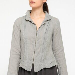 INIZIO OIZINI Italy 100% LINEN Sand Washed Flax Jacket Zip Front Womens Size SM